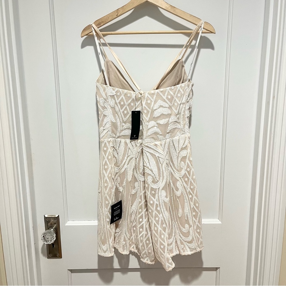 NWT Lulu's Catch a Spark White & Beige Sequin Romper XL - Picture 4 of 9